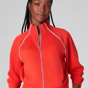 SPANX AirEsswntials Women's Red Zip-Up Pique Track Jacket M